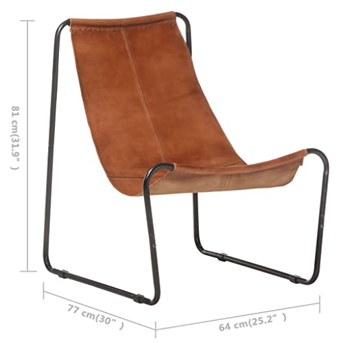 vidaXL Brown Relaxing Chair - Vintage-Style, Comfortable Seating with Real Leather and a Powder Coated Iron Frame for Maximum Durability.